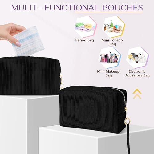Likesing Tampon Holder for Purse, Corduroy Period Bag Sanitary Napkin Storage Bag for Girls Womens, Portable Feminine Emergency Pad Period Pouch(Black) thumbnail 5