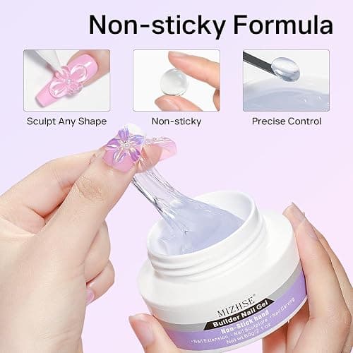 MIZHSE 3D Gel Nail Art Sculpting Gel, 60g Large Capacity Non-Sticky Clear Solid Builder Gels for Nails, Molding Hard Gels for Nail Art Charms, U V LED, with Gold Chrome Powder & Silicone Flower Mold thumbnail 2