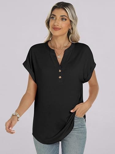ANRABESS Womens Short Sleeve Henley Tops V Neck Dressy Casual Blouses Summer Trendy Tee Shirts 2025 Vacation Fashion Clothes thumbnail 6