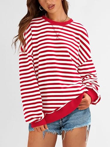 PRETTYGARDEN Womens Striped Oversized Sweatshirt Color Block Crew Neck Long Sleeve Casual Loose Pullover Top Y2K Clothes thumbnail 4