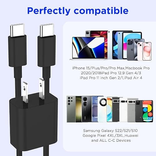 iPhone 17 16 15 Charger Fast Charging,2Pack 20W Apple iPad USB C Wall Chrager Block with 6FT USB C to C Cable for iPhone 17/Pro/Pro Max/17 Air/ 16/16 Pro/16 Pro Max/15/Plus/Pro/Pro Max (Black) thumbnail 7