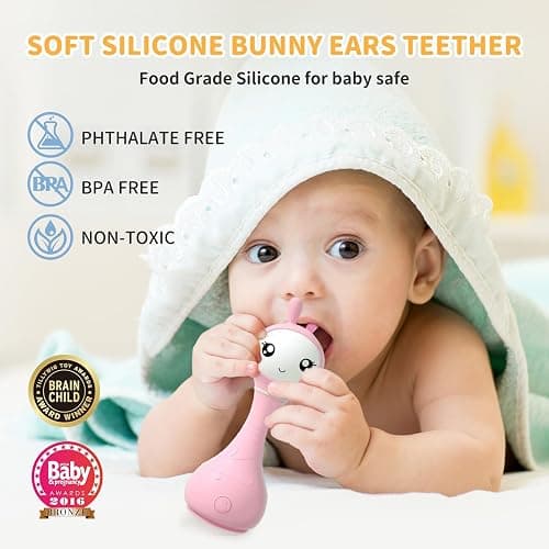 alilo Smarty Bunny Baby Rattle Musical Light Up Sensory Toys, Infants Newborns Baby Teething Toys 0-3-6-7-12 Months,1 Year Old boy/Girl Gifts 4 Music Modes and Color Recognition Function (Pink) thumbnail 2