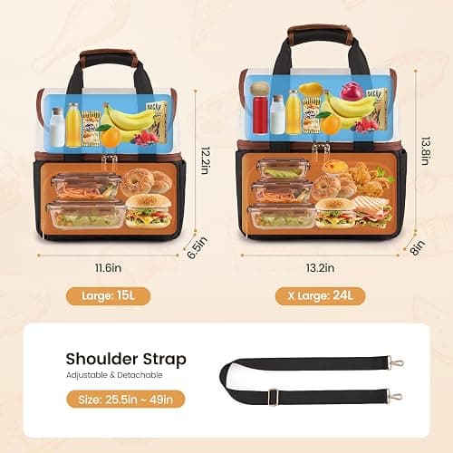 LOVEVOOK Insulated Lunch Bag For Women,Large Double Deck Adult Lunch Box,Teacher Lunch Tote Bag With Cup Holder,Leakproof Cooler Bag With Adjustable Shoulder Strap For Work Picnic Beach thumbnail 2