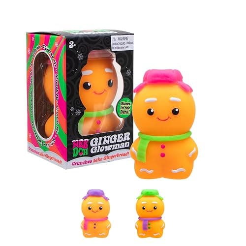 Schylling NeeDoh Squishmas Ginger Glowman - Christmas Squeeze Toy - Satisfying Snow-Like Crunch - 3.5" Tall - Color May Vary (Pack of 1) - Image 1