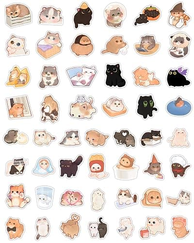 Baslaky 100PCS Cute Cat Stickers for Kids, Water Bottle Stickers Gift for Teen Birthday Party, Waterproof Stickers Aesthetic Vinyl Kawaii Cartoon thumbnail 4