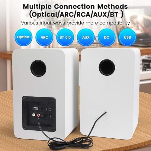 Orroplus White Bookshelf Speakers Pair, 70W Powered Record Player Turntable Speakers Wired Optical/ARC/RCA/AUX/BT Input HiFi Stereo Speakers with 4" Woofer for Home TV Desktop PC Studio Monitor - White thumbnail 6
