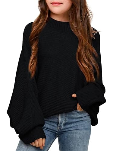 Mafulus Girl's Oversized Crewneck Fall Sweaters Kids Batwing Long Sleeve Slouchy Chunky Cute Pullover Jumper Shirts 5-14T - Image 1