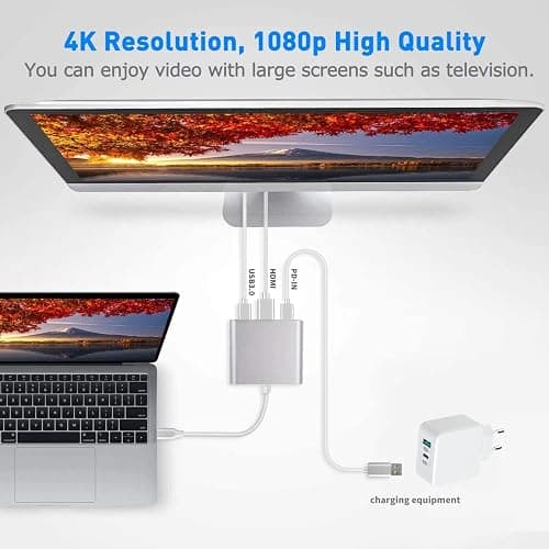 Battony USB C to HDTV Adapter USB Type C Adapter Multiport AV Converter with 4K HDTV Output C Port & 3.0 Fasting Charging Port Compatible for MacBook Pro MacBook Air 2019/2018 iPad Pro 2019 thumbnail 2