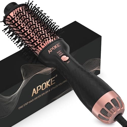 APOKE One Step Hair Dryer Brush Hot Air Stylers and Volumizer, Lightweight Hairdryer Heated Air Brush for Drying Straightening Curling Volumizing Hair (Bright Black) - Bright Black - Image 1