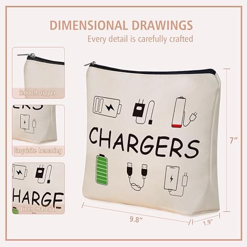 Girlly Charger Makeup Bag: Charging Cord Electronics Accessories Themed Cosmetic & Toiletry Organizer Pouch For Teen Girls & Women.Ideal Gift For Travel, Birthdays, & Christmas. thumbnail 4