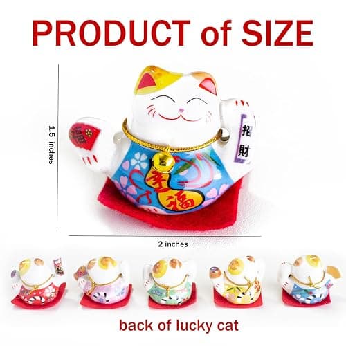 HANTHES Lucky Cat Figurines Set of 5 Mini Maneki Neko Small Cat Figurines 2 Inch Ceramic Beckoning Cat Statues Japanese Fortune Cat Decor for Home Desk Shelf Collection Gift with PVC Box thumbnail 3