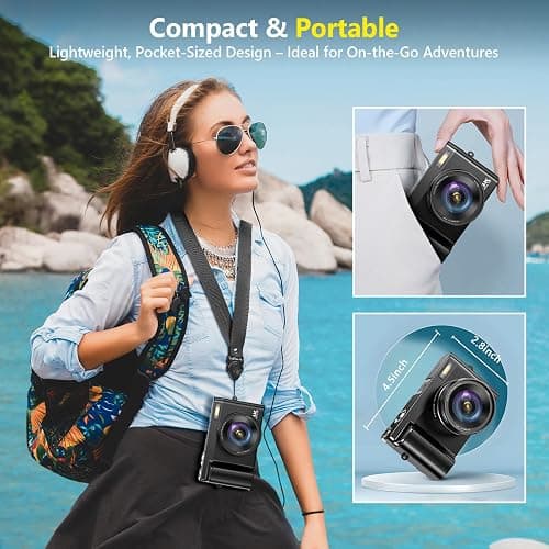 4K Digital Camera for Photography Autofocus, Upgraded 64MP WiFi Vlogging Camera for YouTube with 3" 180° Flip Screen, 16X Zoom, Compact Travel Cameras for Beginners with 32GB Card, 2 Batteries, Black - Black thumbnail 5