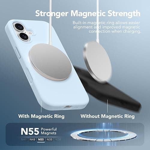 GONEZ Magnetic for iPhone 16 Case, Compatible with MagSafe, [Screen Protector + Camera Lens Protector], Liquid Silicone Shockproof Protective Phone Case for iPhone 16 6.1", Blue thumbnail 3