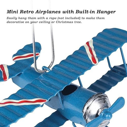 Phirown Vintage Airplane Decor,Airplane Cake Topper,4 Pack Retro Metal Plane Ornament for Home,Hanging Aircraft Biplane Handicraft for Christmas Birthday Gifts(Blue Large and Three Small) - Blue, 4 Pcs thumbnail 5
