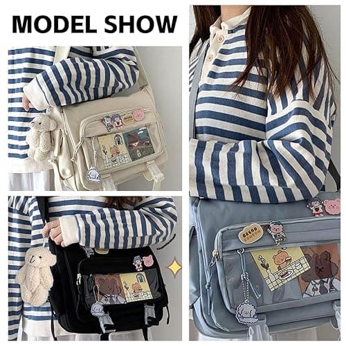 MILLEVIBE Kawaii Crossbody Ita Bag for Women with Pin & Plush Bear - Japanese Messenger Bags Y2K Shoulder Purse thumbnail 6