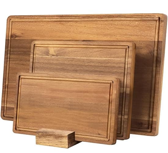 KOLWOVEN Wood Cutting Boards for Kitchen - Set of 3, Wooden Cutting Board Set with Holder for Chopping Meat, Cheese, Fruits, Vegetables, Knife Friendly Serving Tray - Image 1