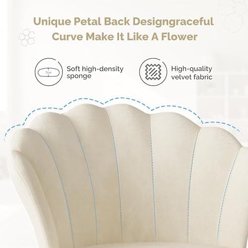 Aivermeil Modern Velvet Vanity Chair with Gold Base, Swivel Office Chair with Lumbar Pillow, Adjustable Rolling Task Chair for Condo, Bedroom & Vanity，Beige thumbnail 6