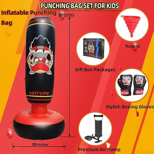 Inflatable Punching Bag Set, 66" Punching Bag for Boys & Girls Aged 8-12 with Kids Boxing Gloves, Super Air Pump | Suitable for Children's Daily Exercise, Happy Family Time thumbnail 6