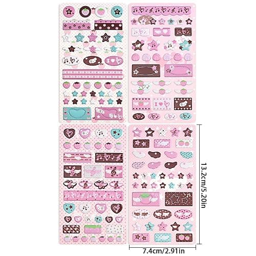 4 Sheets Pink Strawberry Musical Note Journaling Stickers Aesthetic Cartoon Star Sticker Funny Decals Kawaii Stickers for Scrapbooking Journal Laptop Phone Case Luggage Skateboard Water Bottles thumbnail 3