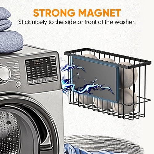 Moryimi Magnetic Dryer Ball Holder for Laundry Room Organization and Storage, Magnetic Lint Bin for Laundry Room, Iron Dryer Ball Container for Laundry Room Storage (No Balls, Black) thumbnail 3