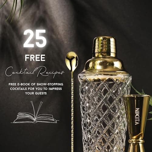Gold Cocktail Shaker Set - 5 Piece Martini Shaker Set with Strainer, Jigger, Spoon & Muddler - 16oz Glass Cocktail Shaker Set - Ideal Gift for Home Bar & Drink Trolley Décor thumbnail 3