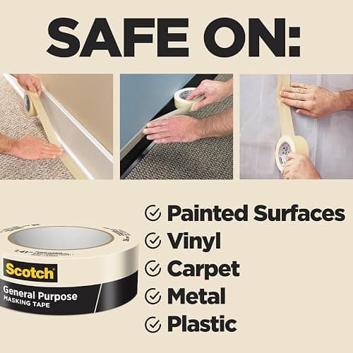 Scotch General Purpose Masking Tape, 1 Inch Wide, 1 Roll, 2050 | 0.94 in x 60 yd, Sticks for Up to 5 Days, Removes Easily Without Leaving Sticky Residue, Easy-to-Tear Masking Tape thumbnail 2