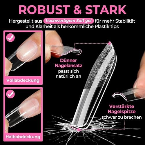 UNA GELLA Nail Tips Square Medium, 216 Stück 12 Größen Soft Gel Tips Quadratische Full Cover Nageltips für Nagelverlängerung Alltag Zuhause und DIY Nageldesign thumbnail 6