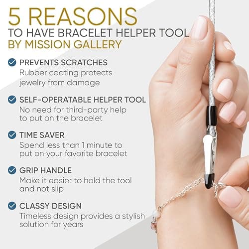 Mission Gallery Bracelet Helper Tool - Fastener Helper Tool for Bracelet, Necklace, Jewelry, Watch - Clip, Clasp Helper - Easy to Put on Yourself, Portable, Made of Metal, Silver thumbnail 3