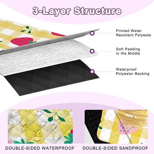 Extra Large Picnic Blanket Waterproof,80"x 80"Foldable Machine Washable Beach Blanket,Outdoor Blanket for 6-8 Adults,Picnic Mat Suitable for Indoor Crawling,Park Beach,Camping,Hiking,Travel（Yellow） thumbnail 3