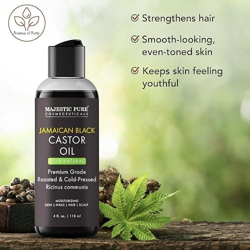 Majestic Pure Jamaican Black Castor Oil - 100% Pure & Natural - Premium Grade, Cold Pressed, Hexane Free - Hair, Eyelashes, Eyebrows, Nails - Moisturizing & Nourishing - 4 Fl Oz thumbnail 2