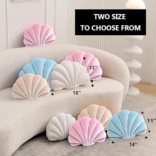 XIAIJIA Seashell Decorative Pillow Shell Shaped Throw Pillow 3D Insert Beach Pillow Soft Velvet Pillow Sea Ocean Decoration Couch Bed Pillow Cushions(Blue,14 X 11 inch) thumbnail 3