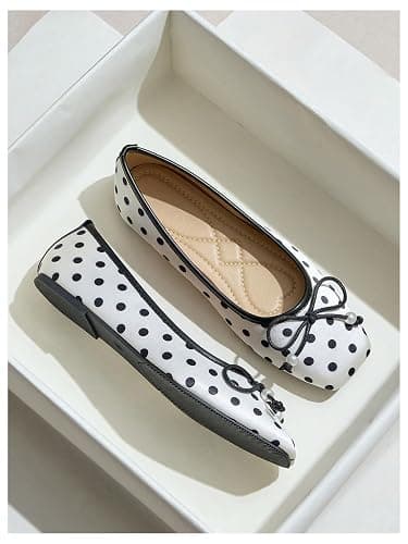 MakeMeChic Women's Bow Knot Polka Dots Flat Shoes Beaded Closed Toe PU Leather Spring Summer Flats thumbnail 2