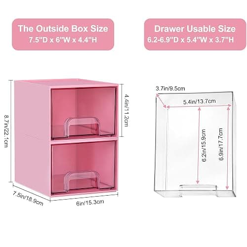 Vtopmart 4Pack Small Stackable Storage Drawers, Bathroom Makeup Organizer,Plastic Storage Bins For Vanity, Undersink, Kitchen Cabinet, Pantry, Home Organization(Pink) thumbnail 2