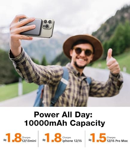 TORRAS MiniMag Power Bank,Ultra-Slim 10,000mAh Magnetic Wireless Portable Charger, 22.5W Fast Charging iPhone Air Magnetic Battery Pack Designed for iPhone 17 Pro Max/17 Pro/Air/16/15/14/13/12, Gray thumbnail 6