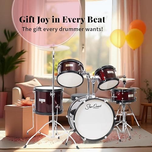 StarQuest SQ-DS-JR5-MWR 5-Pieces Drum Set for Beginners, Complete Junior-Sized Drum Kit Metallic Red Wine W/ 16"Bass, Drumsticks, Snare, Cymbal, Hi-Hat, Toms & Adjustable Stool thumbnail 8