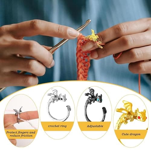 DTOFOOT 6pcs Knitting Dragon Crochet Loop Ring for Fingers Metal Open Yarn Guide Crochet Rings Adjustable Braided Faster Knitting Thimbles Holders Accessories for Crochet Mother Grandma Gifts with Box thumbnail 4