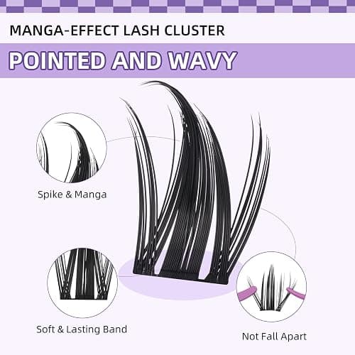 B&Q Manga Lash Clusters Kit Anime Lashes 10-18mm Mixed 120pcs Eyelash Extension Kit Thick Curly Manga Style Feature Spike Eyelash Clusters Perfect Choice for Beginners at Home(KIT-Anime 03) thumbnail 3