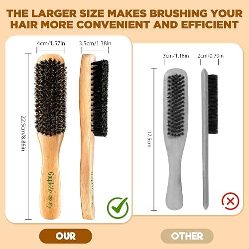 Boar Bristle Slick Back Hair Brush for Smooth Flyaways, Frizz, Sleek Ponytail, Buns and Edge Baby Hair, Teasing | Hair Comb, Edge Brush, Teasing Brush Styling Accessories for All Hair Types thumbnail 2