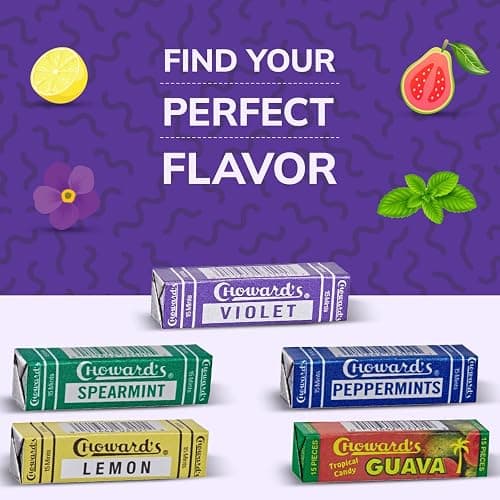 Choward's Violet Mints Candy | Bold Aromatic Flavor | Perfect for Snacks in Lunchboxes, Travel, Sharing, and Gifting | Nostalgic Vintage Candy | 6 Pack (15 Mints Per Package) thumbnail 8