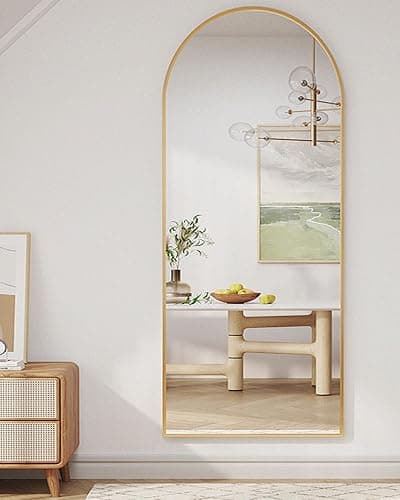 Otlsh 77" x 38" Arched Floor Mirror, Gold Aluminum Frame, Standing/Leaning or Wall Mount, Modern Home Decor thumbnail 6