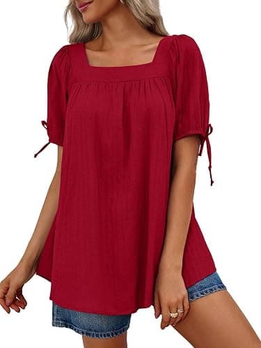 Tankaneo Womens Square Neck Babydoll Tops Summer Puff Short Sleeve Tunic Shirts Casual Loose Fit Blouse thumbnail 2