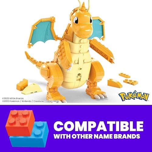 MEGA Pokémon Building Toys Set Dragonite with 387 Pieces, Articulated and Poseable with Motion, 7 Inches Tall, for Kids thumbnail 4