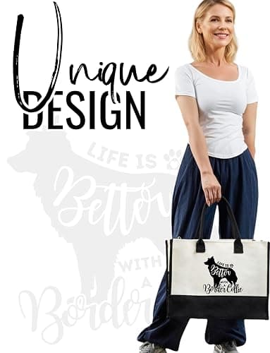InnoBeta Border Collie Gifts for Women Canvas Tote Bag, Border Collie Gifts Tote with Top Zipper Closure and Shoulder Strap for Birthday, Mother's Day, Christmas thumbnail 2