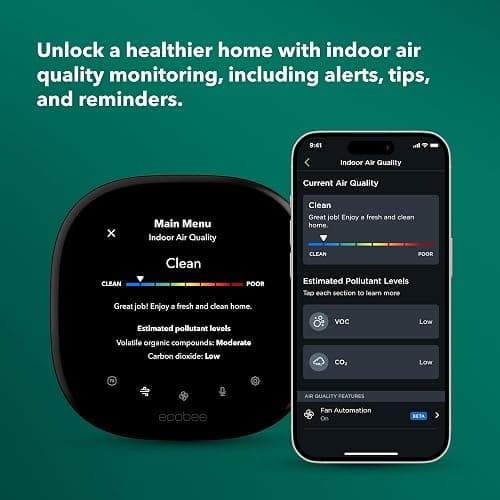 ecobee Smart Thermostat Premium with Smart Sensor and Air Quality Monitor - Programmable Wifi Thermostat - Works with Siri, Alexa, Google Assistant, Black thumbnail 7