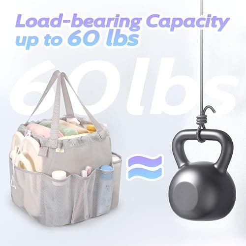 famichan Mesh Shower Caddy Portable with Drawstring, Dorm Room Essentials for College Students, Grey Shower Bag for Camping,Swimming,Gym,Travel,Bathroom thumbnail 8
