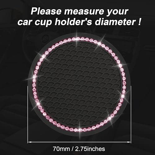 Yousheng 2PCS Bling Car Cup Coaster, Universal Holder Insert Rhinestone Anti Slip Silicone Accessories Suitable for Most Interior, Best Gift Women, Black and Pink thumbnail 3
