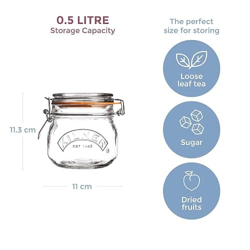 Kilner Set of 3 Round Clip Top Jars 0.5 Litre (3 x 500ml) Airtight Glass Storage Jars for Preserving Jams Dry Foods Reusable thumbnail 5