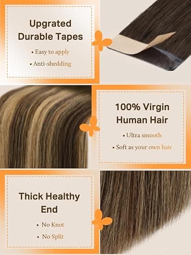 DOORES Tape in Hair Extensions, Balayage Chocolate Brown to Caramel Blonde 100g 40pcs 24 Inch, Real Human Hair Extensions Tape in Natural Hair Straight Tape Hair Extensions thumbnail 3