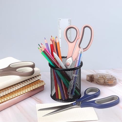 Scissors 8.5 Inch scissors all purpose Bulk Set of 3, Scissors for Office Home School Craft Supplies, Soft Comfort-Grip Right/Left Hand, Navy Blue, Pink, Brown thumbnail 2