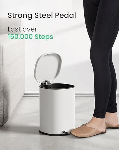 Cesun Bathroom Trash Can with Lid, 1.3 Gallon Small White Garbage Can with Foot Pedal, Metal Round Wastebasket for Bathroom, Bedroom, Office, White thumbnail 5
